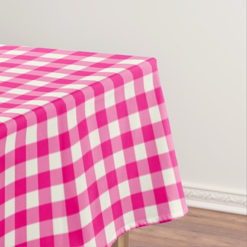 Hot Pink Gingham Cotton Tablecloth