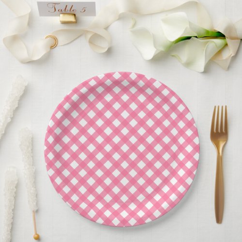 Hot Pink Gingham Paper Plates