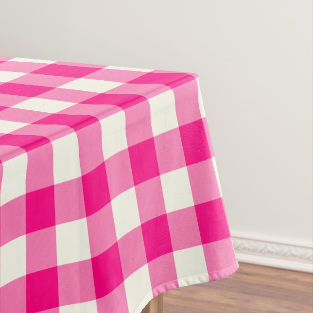 Hot Pink Gingham Pattern Check Tablecloth (In Situ)