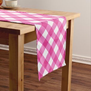 Hot Pink Gingham Plaid Pattern Short Table Runner