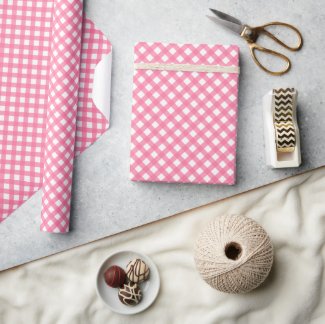 Hot Pink Gingham Print Glossy Wrapping Paper