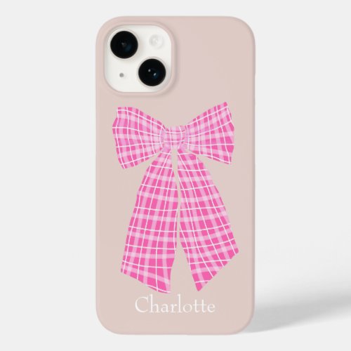  Hot Pink Gingham Romantic Coquette Hair Bow Case_Mate iPhone 14 Case