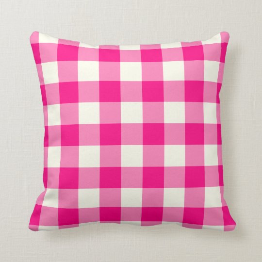 Hot Pink Gingham Throw Pillow