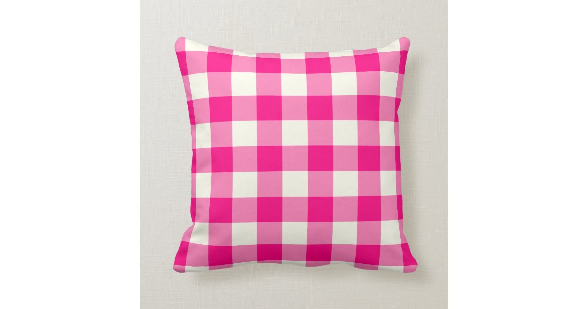 Hot Pink Gingham Throw Pillow