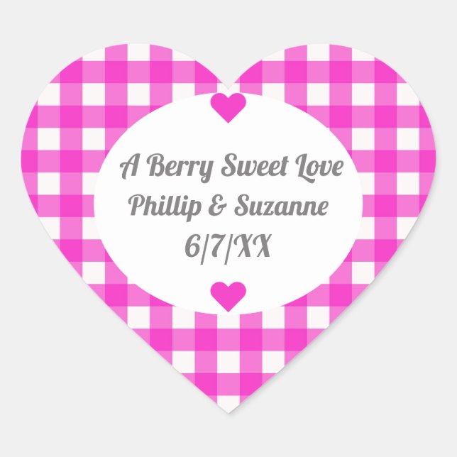 Hot Pink Gingham Wedding Favor Jelly Jar Labels (Front)