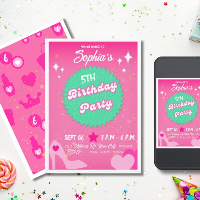 Hot Pink Girl Birthday Party, Sparkle Invitation (Creator Uploaded)
