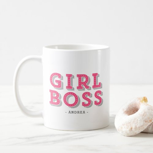 Hot Pink Girl Boss Retro Marquee Personalized Coffee Mug