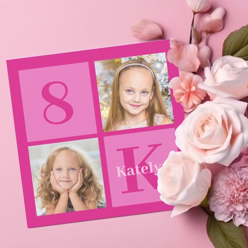 Hot Pink Girl Photo Collage Chic Birthday Party Invitation