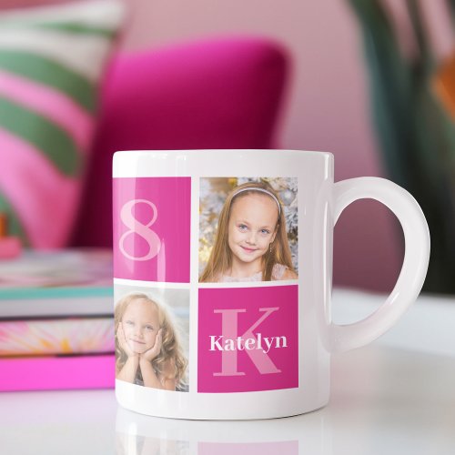 Hot Pink Girl Photo Collage Custom Birthday Gift Coffee Mug