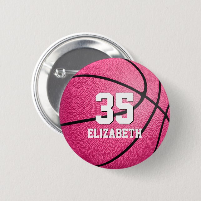 hot pink girls' basketball personalized button (Front & Back)