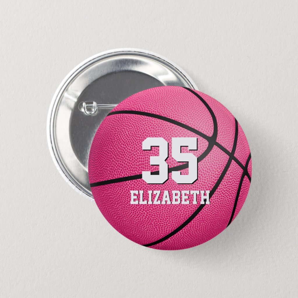 hot pink girls' basketball personalized button