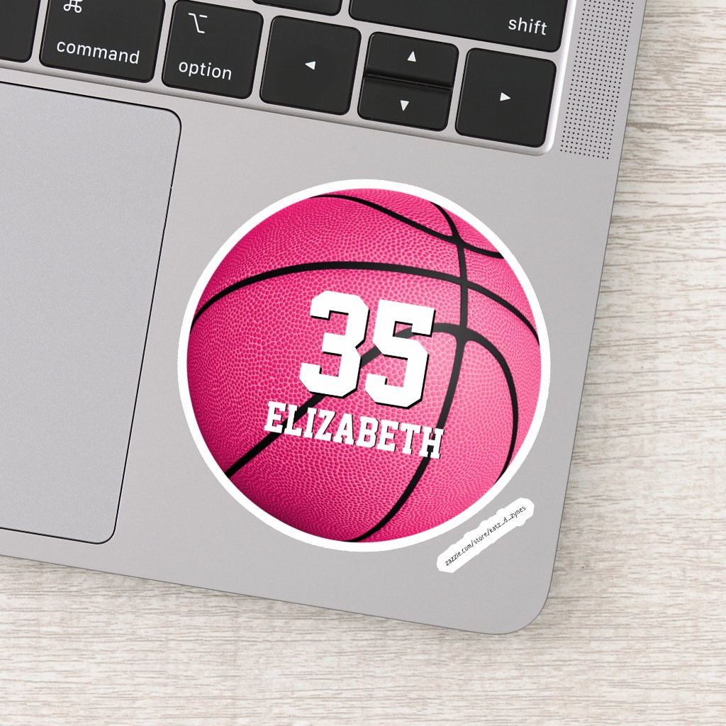 hot pink girls basketball personalized die-cut sticker
