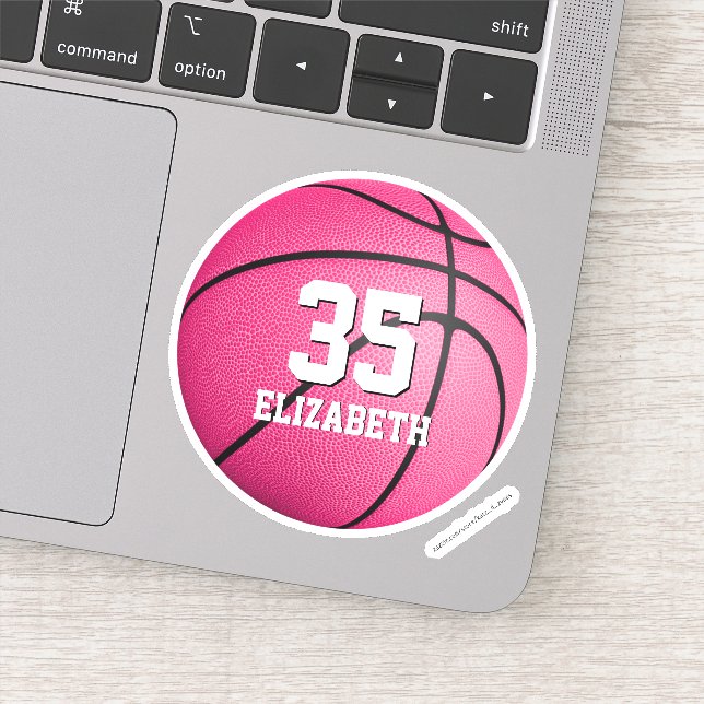 hot pink girls basketball personalized die-cut sticker (Detail)
