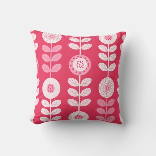 Hot Pink Girls Bedroom Floral Pattern Pillow