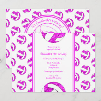 hot pink girls custom volleyball birthday party invitation