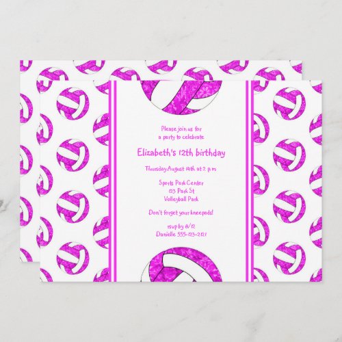 hot pink girls custom volleyball birthday party invitation