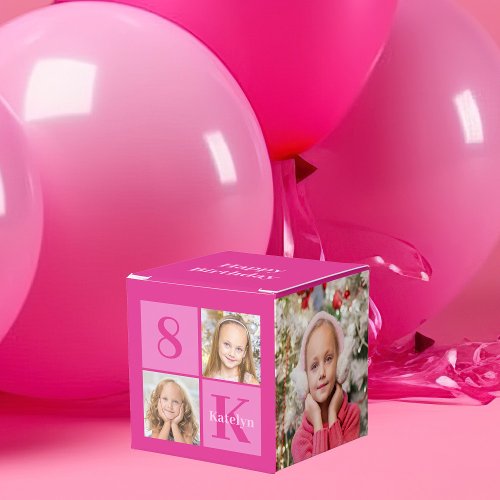 Hot Pink Girls Photo Chic Square Birthday Party Favor Boxes