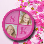 Hot Pink Girls Photo Custom Kids Birthday Party Paper Plates<br><div class="desc">Chic hot pink 2 photo square birthday party paper plate for a little girl or toddler. Celebrate your child's birthday with cute photographs of them on this add your own photograph decor in girly pink. Add their name and age.</div>