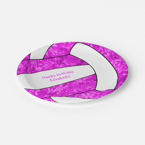 hot pink girls volleyball birthday party paper plates