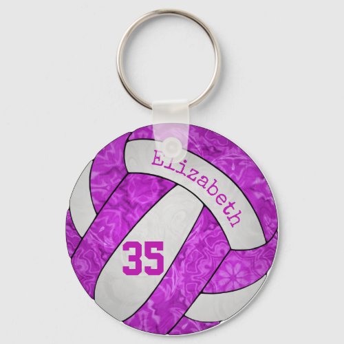 hot pink girls volleyball keychain name number