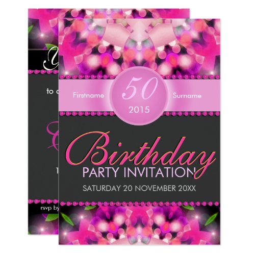 Hot Pink Girly 50th Birthday Invitations