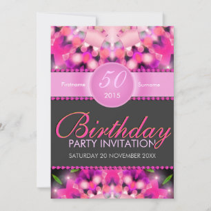 Hot Pink Girly 50th Birthday Invitations