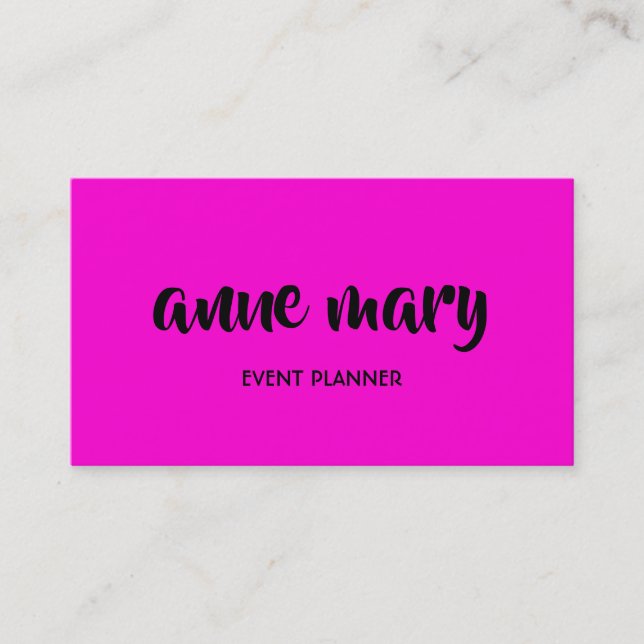 Hot Pink Girly Calligraphy Event Planner Trendy Business Card (Front)