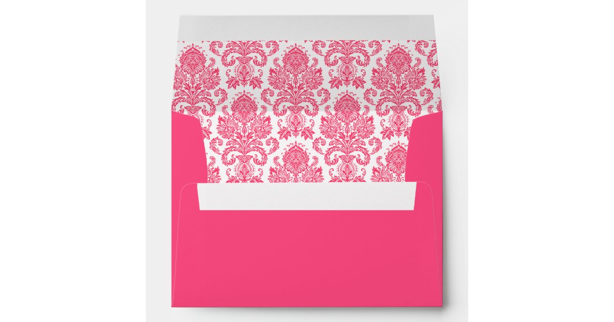 Hot Pink Girly Damask Envelope | Zazzle