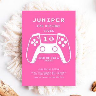 Hot Pink Girly Gamer Girl Birthday Party Invitation