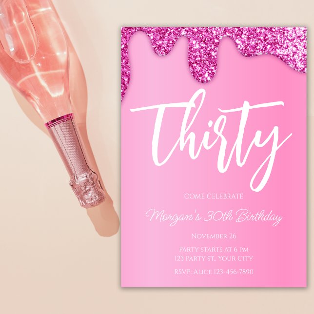 Hot Pink Girly Glitter 30th Birthday Party Invitation (Creator Uploaded)