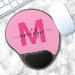 Hot Pink Girly Modern Name Monogram Gel Mouse Pad<br><div class="desc">Personalized Bright Pink Initial Monogram Mouse Pad. Add a bold and stylish touch to your workspace with this custom mouse pad. Featuring a bright pink background and a magenta hot pink initial paired with a sleek black script name, this design is perfect for anyone who loves a fun, feminine look....</div>