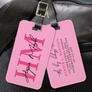 Hot Pink Girly Monogram Luggage Tag