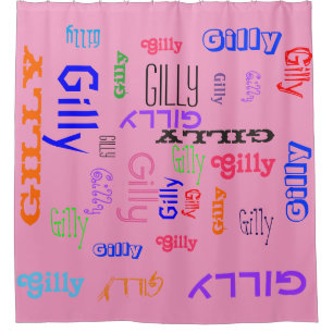 Hot Pink Girly Name Collage Customizable Shower Curtain
