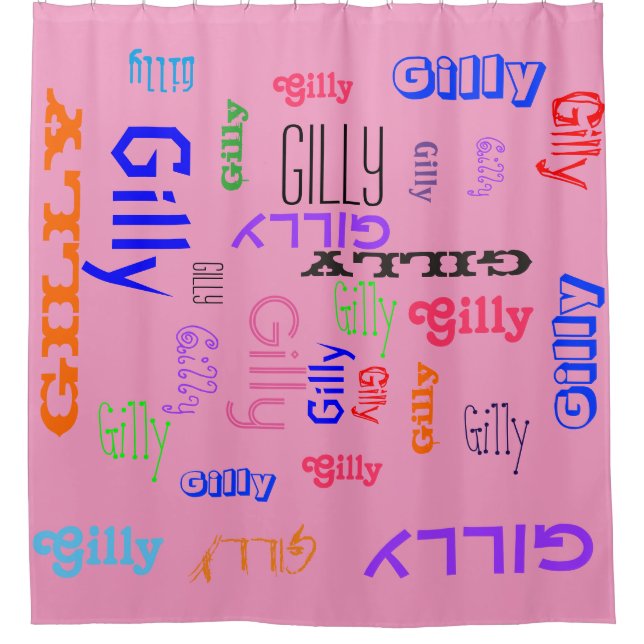 Hot Pink Girly Name Collage Customizable Shower Curtain (Front)