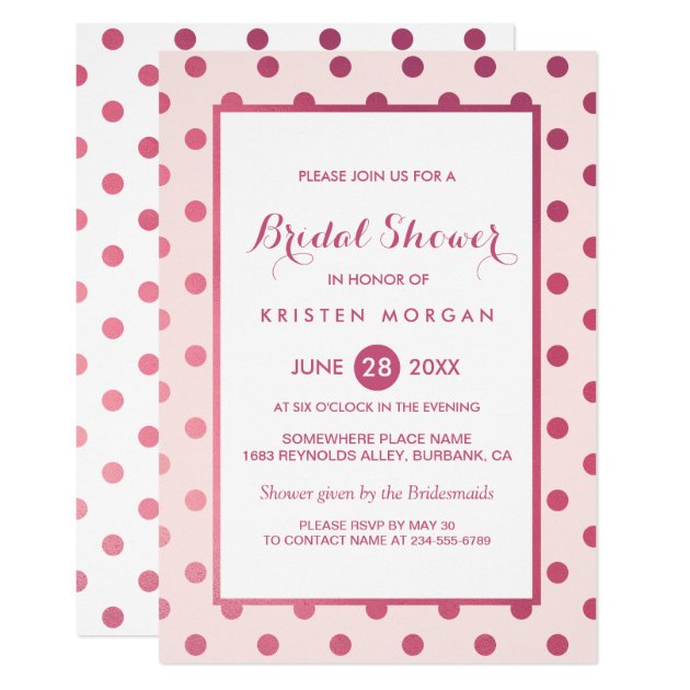 Hot Pink Girly Polka Dots Modern Bridal Shower Invitation