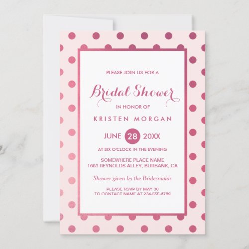 Hot Pink Girly Polka Dots Modern Bridal Shower 5x7 Paper Invitation Card