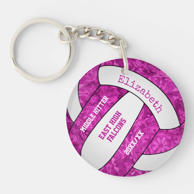 hot pink girly sports personalized volleyball keychain (Front)