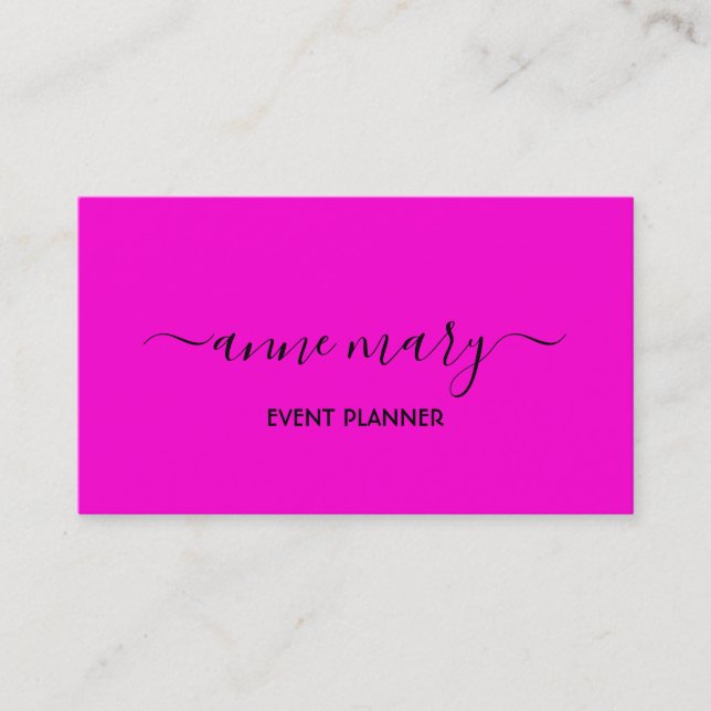 Hot Pink Girly Trendy Calligraphy Event Planner  Business Card (Front)