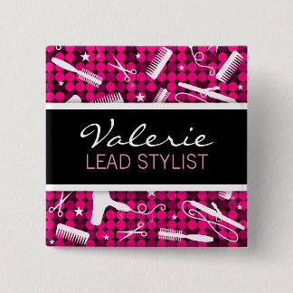 Hot Pink Glam Custom Hair Salon Name Badge Button