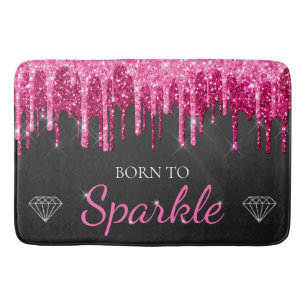 Hot Pink Glam Dripping Glitter Born To Sparkle Bath Mat