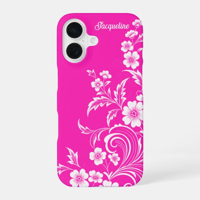 Hot Pink Glam Floral Swirl iPhone Case (Back)