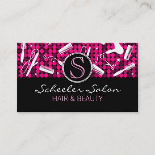 Hot Pink Glam Hair Salon Monogram Business Cards