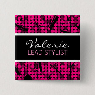 Hot Pink Glam Hair Salon Name Badge Pinback Button
