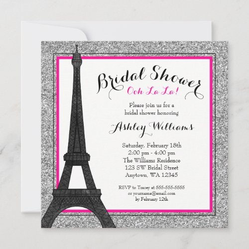 Hot Pink Glam Paris Bridal Shower Invitation