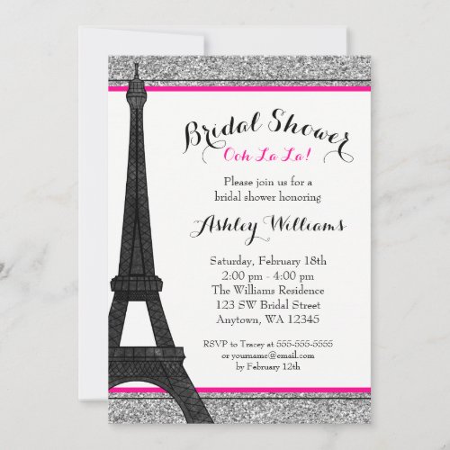 Hot Pink Glam Paris Bridal Shower Invitation