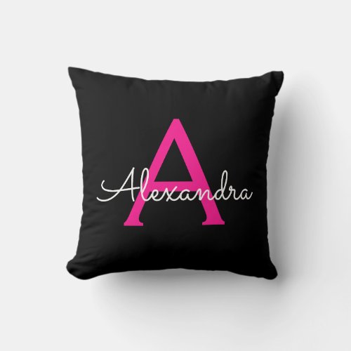 Hot Pink Glam Script Girly Monogram Name Throw Pillow