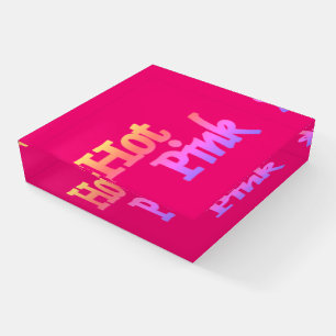 Hot Pink glass square paperweight