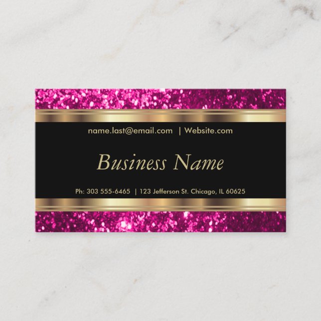 Hot Pink Glitter and Elegant Gold Business Card (Front)