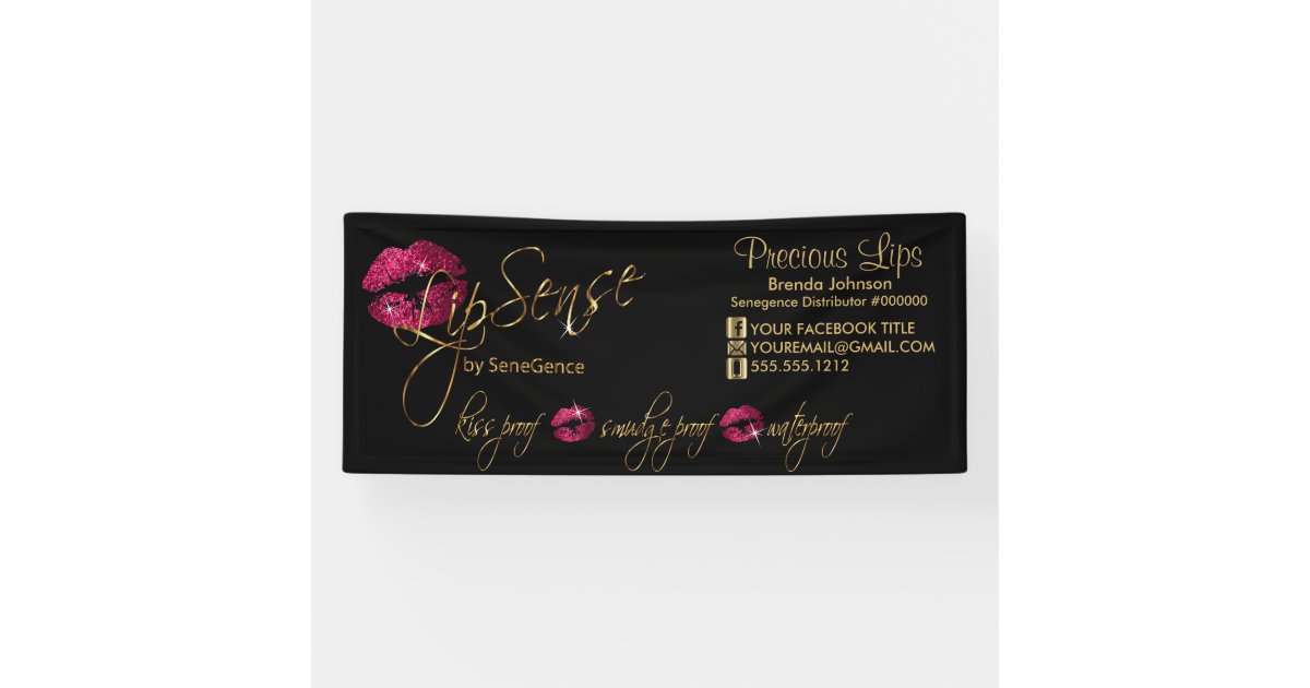Hot Pink Glitter and Gold Lips Banner Zazzle