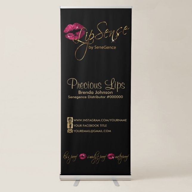 Hot Pink Glitter and Gold Lips Retractable Banner (Front)